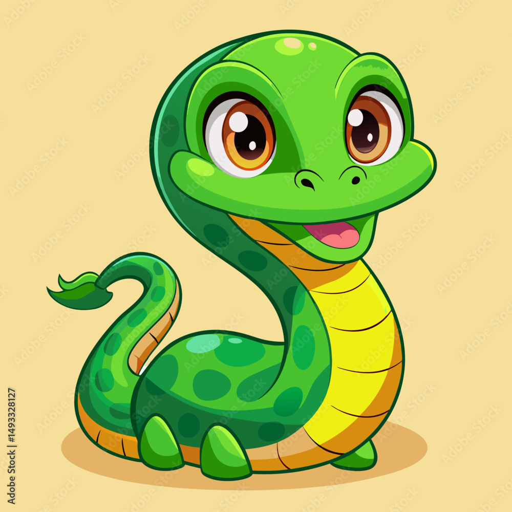 Fototapeta premium Adorable Cartoon Green Baby Loch Ness Monster Illustration