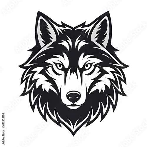 black and white wolf  head logo design