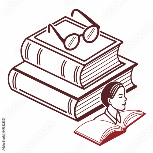 library-reading-icon  on white background, Instant Digital Download. 