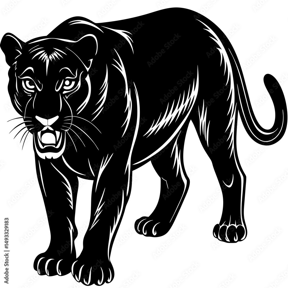 Fototapeta premium Black Panther Silhouette Powerful Wildcat Illustration