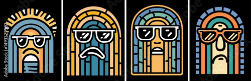 Colorful Doodle Illustrations of Characters with Sunglasses and Emotion