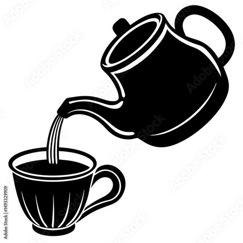 Silhouette of Teapot Pouring Tea into a Cup