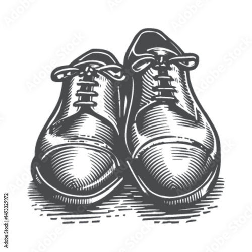 Vintage Engraving of Classic Dress Shoes in Black and White Style