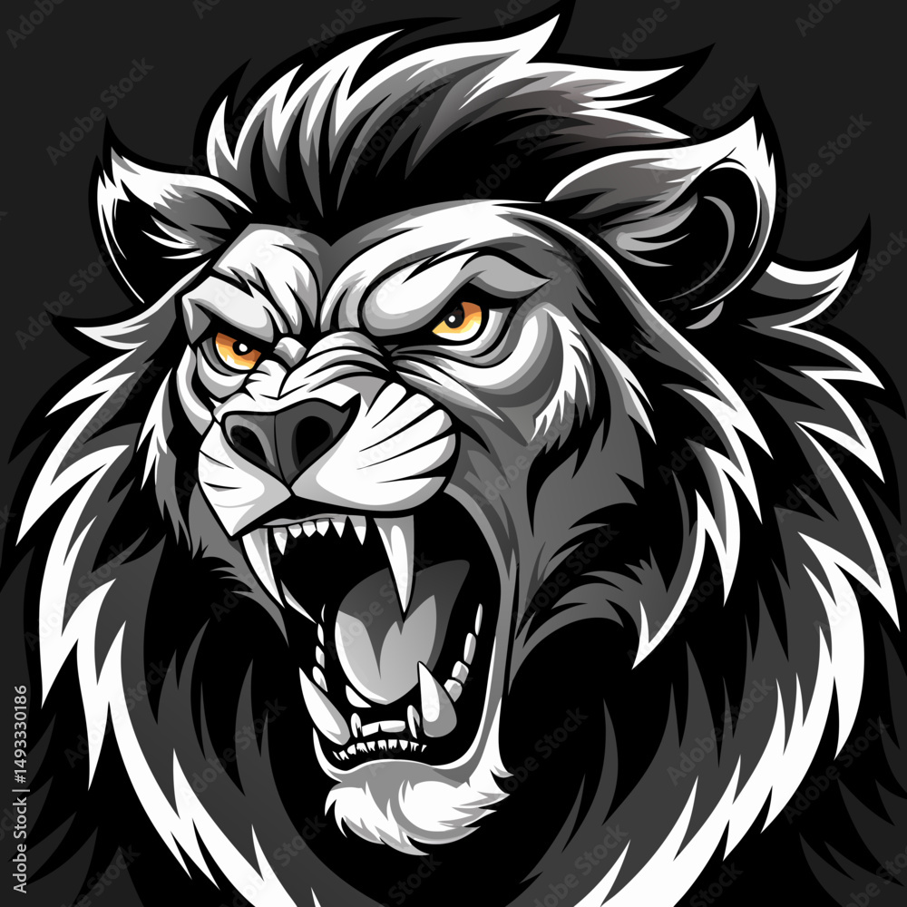 Obraz premium Aggressive Roaring Lion Head Vector Illustration