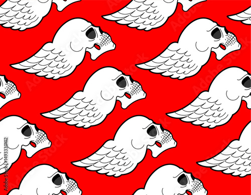 Skull with horns and wings pattern seamless. Symbol of demons and Satan background