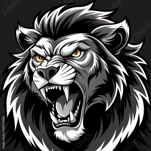 Aggressive Roaring Lion Head Vector Illustration