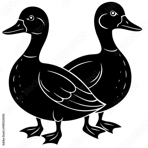 Two Black Silhouette Ducks Illustration Graphic Design