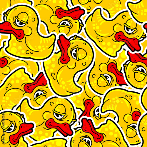 Old rubber duck with wrinkles pattern seamless. Tired toy background. Baby fabric texture