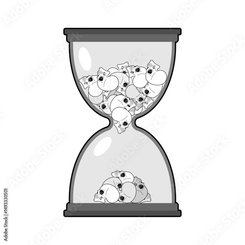 Hourglass with skulls. Glass hourglass and skull. Concept - time is death.