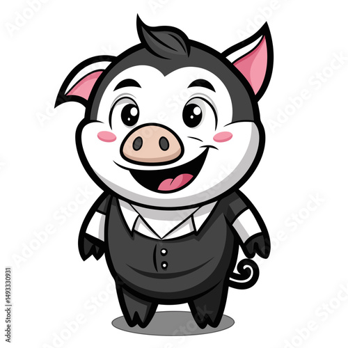 Happy Cartoon Pig Wearing a Formal Outfit