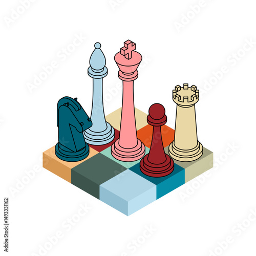 Multicolored chess. Chess game sign for chess club. Concept symbol of the game
