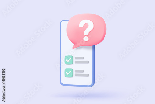 3d task management todo check list with mobile phone, fast work on project plan, survey, feedback, questionnaire, mark choice in document concept. exam checklist icon. 3d vector render illustration