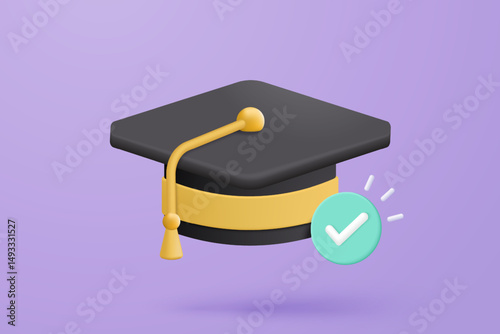 3D graduation of university, college for student concept. graduation hat and diploma cartoon style with bubble background. 3d vector education diploma for student study success render illustration