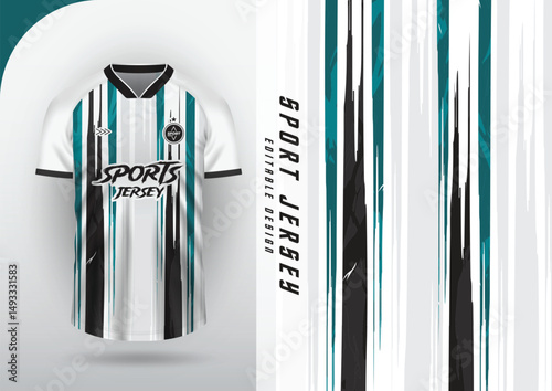 Jersey design, Jersey, Football, Soccer, Futsal, Running, Badminton, Tennis, Exercise, Straight Brush Pattern, White, Green, Black