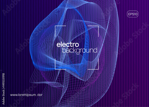 Party Event. Dj Design. Blue Edm Poster. Violet Fest Set. Festival Vector. Sound Trance Template. Electronic Beat Illustration. Pink Party Event