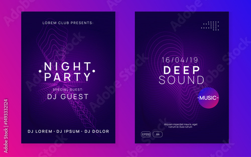 Party Magazine. Trance Cover. Edm Electro Template. Soundwave Radio Illustration. Violet Techno Banner. Dj Flyer. Green Discotheque Event. Blue Party Magazine
