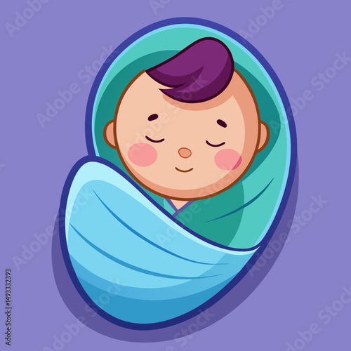 Adorable Cartoon Baby Boy Sleeping Peacefully in a Blue Blanket