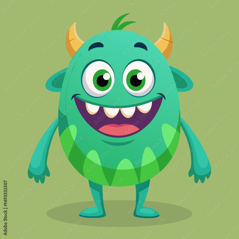 Fototapeta premium Happy Green Cartoon Monster Character Illustration