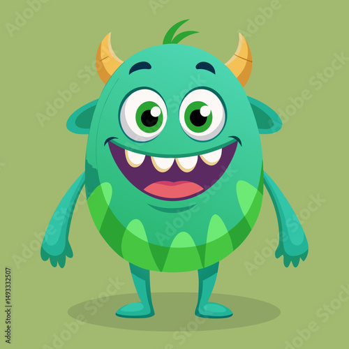 Happy Green Cartoon Monster Character Illustration