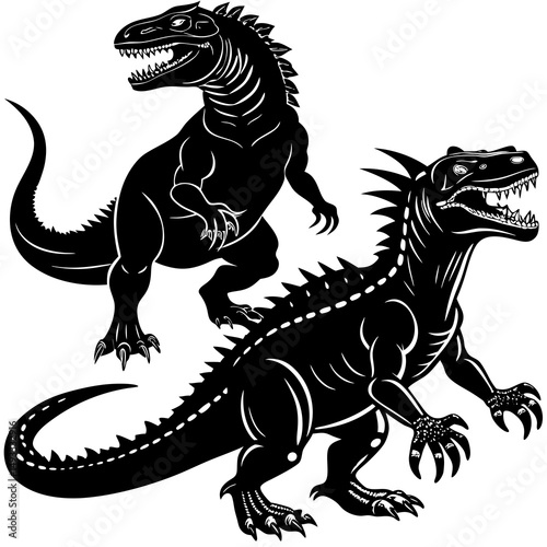 Two Powerful Black Silhouette Dinosaurs Prehistoric Creatures