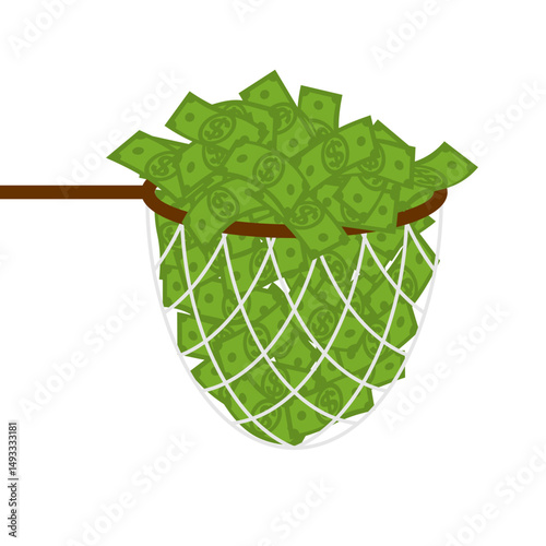 Butterfly net full Money isolated. Money catching concept. Get rich and increase finances.