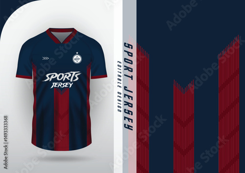 Jersey design, Jersey, Football, Soccer, Futsal, Running, Badminton, Tennis, Exercise, Three stripes, Navy blue, Red