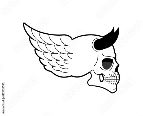 Skull with horns and wings. Symbol of demons and Satan