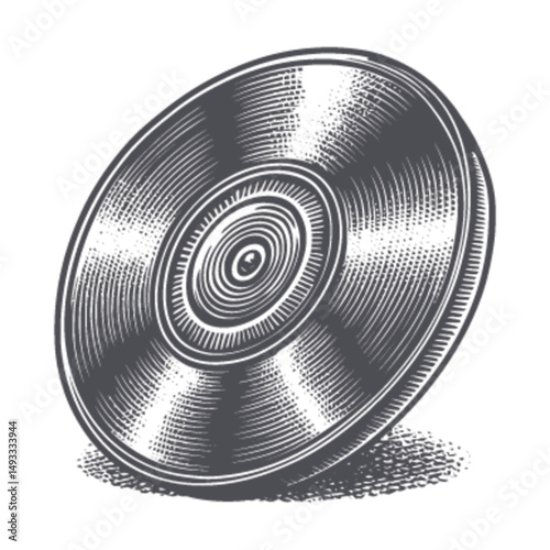 Detailed Engraving of Vintage Vinyl Record with Classic Elements