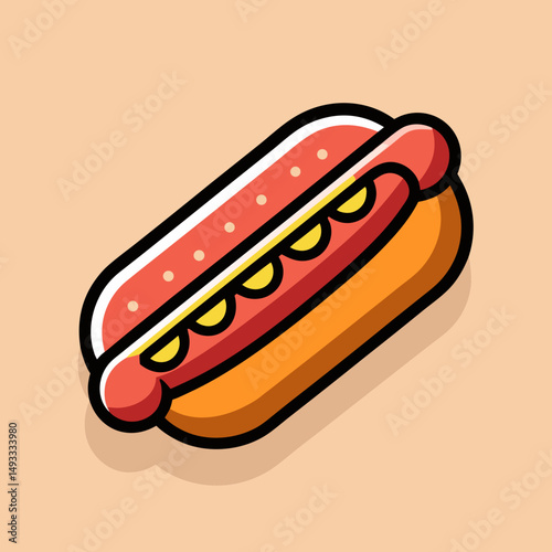 Delicious Hot Dog with Mustard Illustration for Menu Design