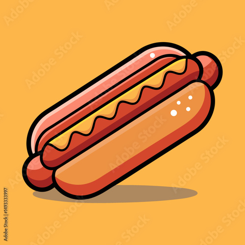 Delicious Hot Dog with Mustard Illustration