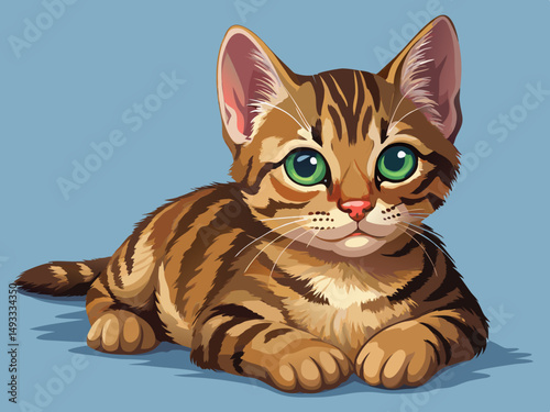 Adorable Bengal Kitten Lying Down with Green Eyes