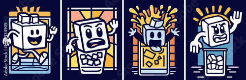 Playful Ice Cube Characters in Fun Graphic Design for Apparel Use