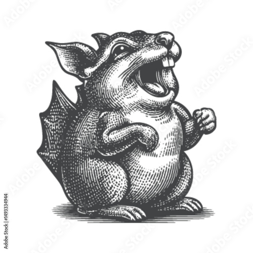 Vintage Illustration of a Happy Cartoon Dragon Character