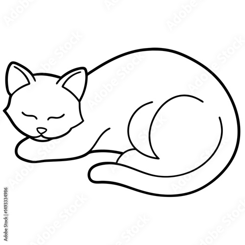 Sleeping Cat Line Art Illustration for Coloring Book