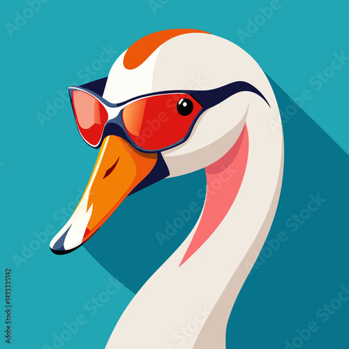 Cool Swan Wearing Red Sunglasses Summer Bird Portrait