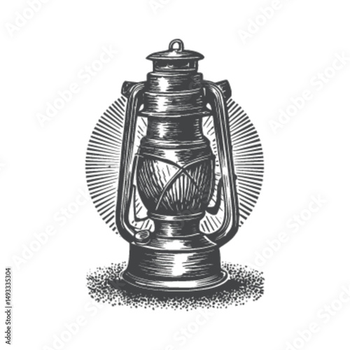 Vintage Lantern Illustration in Engraved Style for Craft Design