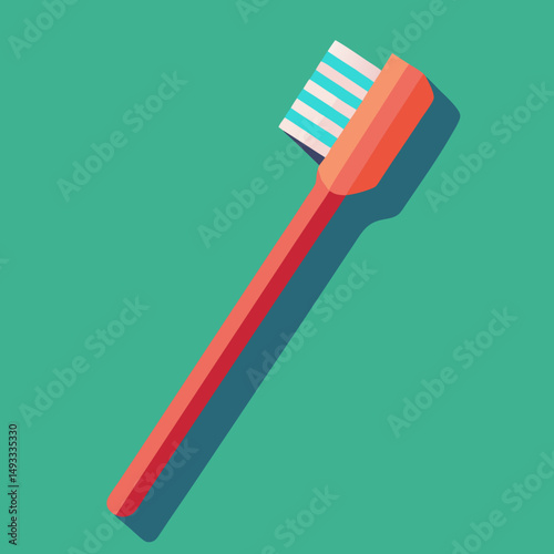 Simple Illustration of a Red Toothbrush on Green Background