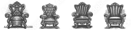 Vintage Illustrated Chairs in Engraving Style for Artistic Designs