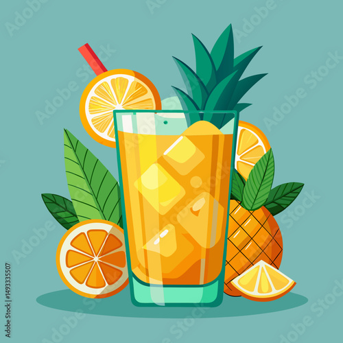 Refreshing Pineapple Orange Juice Summer Cocktail Drink