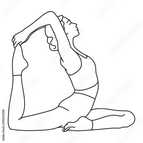 Girl doing hatha yoga posing line drawing