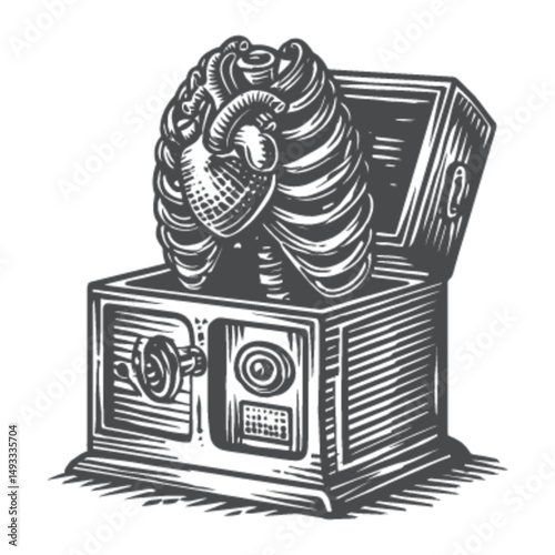 Vintage Illustration of a Safe with Intricate Shell Design
