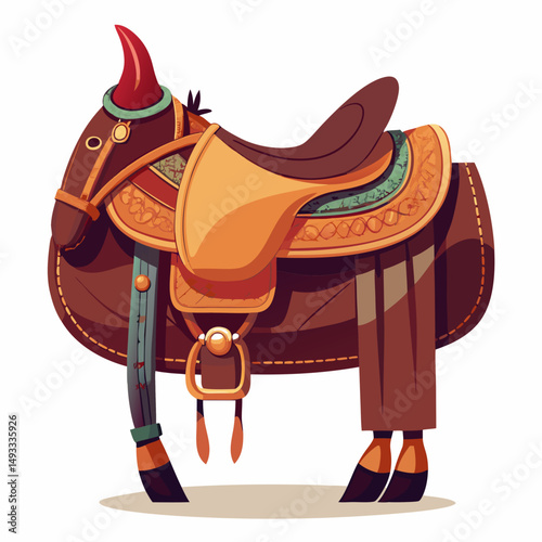 Western Style Saddle on Horse Illustration Cartoon