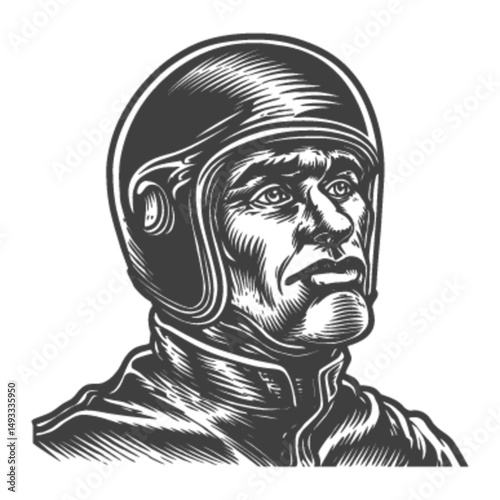 Vintage Engraving of a Resolute Man in a Helmet Portrait