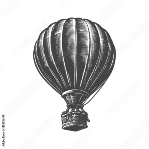 Vintage Hot Air Balloon Engraving in Classic Black and White Style