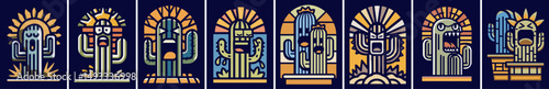 Colorful Cactus Illustrations with Unique Doodle Design Elements