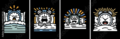 Dynamic Alarm Clock Illustrations for Fun Shirt Design Ideas