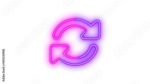 Neon rotate icon glowing with transparent background