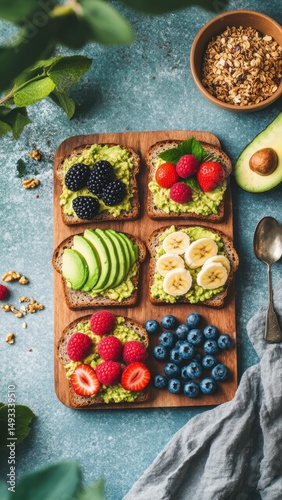 Healthy Breakfast with Avocado and Fruits
