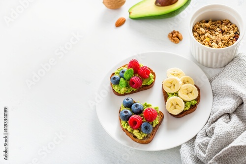 Healthy Breakfast with Avocado and Fruits
