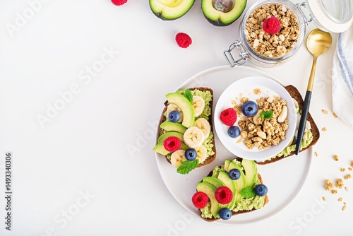 Healthy Breakfast with Avocado and Fruits